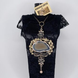 SOLD/MYYTY | Pentti Sarpaneva | Turun Hopea | Big agate pendant | Bronze necklace