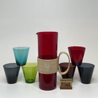 Kaj Franck | Nuutajärvi | Pitcher '1609' with rattan handle and 6 Kimara '2744' glasses
