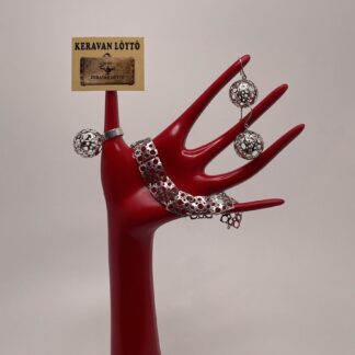 Liisa Vitali | Westerback | 1970s Leppäkerttu - big silver 925 earrings and ring | 1970s Pitsi - silver 925 bracelet