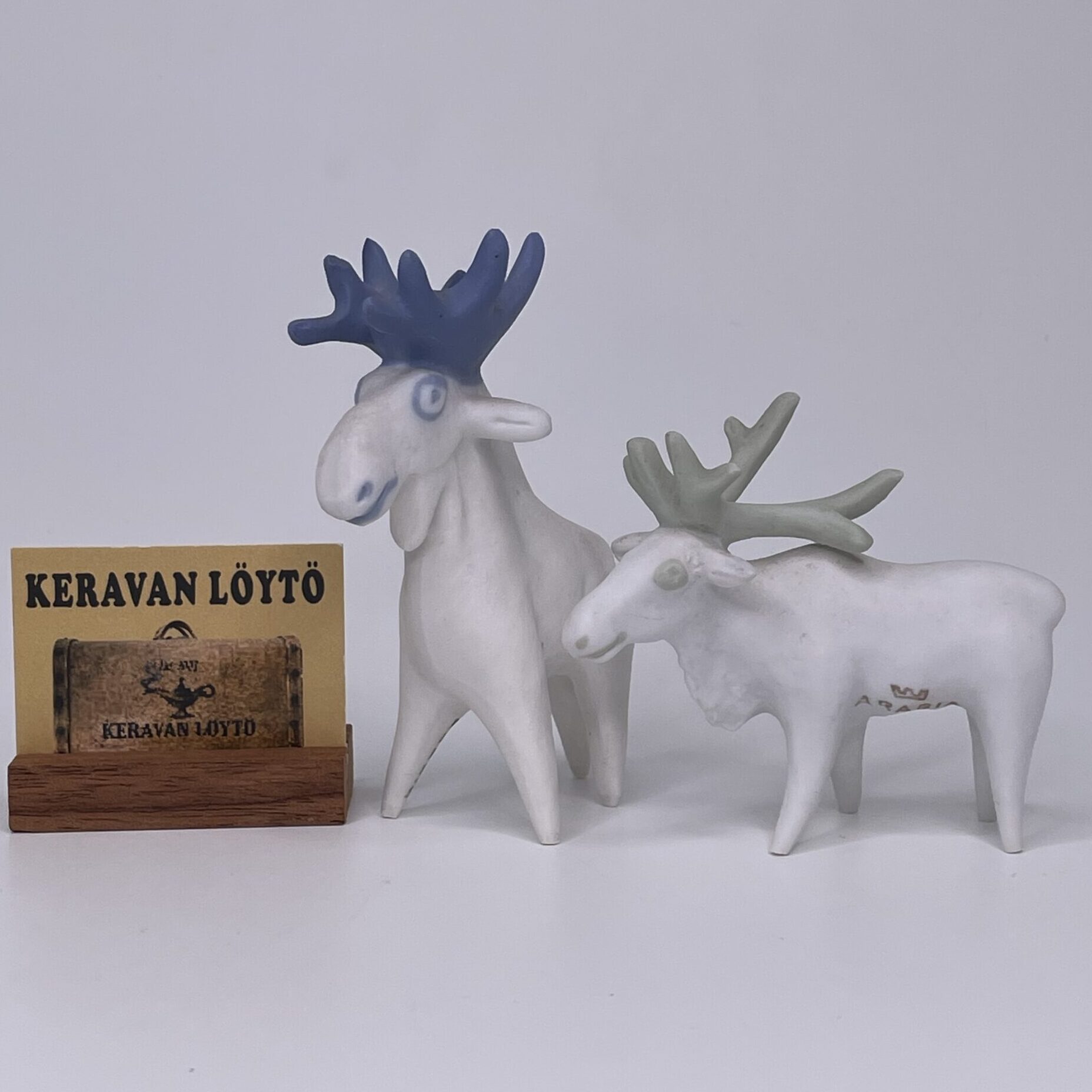 Anja Juurikkala | Arabia | 1950s 2 small art ceramic deer figurines