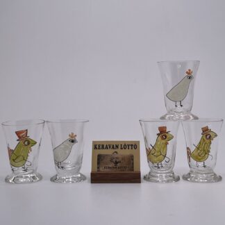 Tapio Wirkkala | Iittala | 1940s Rooster and hen shot glasses, 5 pieces