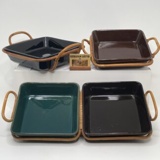 Kaj Franck | Arabia | Kilta/Teema - The set of four ceramic bowls with rattan handles